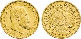 DEUTSCHE MÜNZEN NACH 1871
GOLDMÜNZEN des DEUTSCHEN KAISERREICHS
WÜRTTEMBERG, Königreich
Wilhelm II., 1891–1918. 10 Mark 1903 F. J. 295. 
 vz