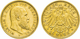 DEUTSCHE MÜNZEN NACH 1871
GOLDMÜNZEN des DEUTSCHEN KAISERREICHS
WÜRTTEMBERG, Königreich
10 Mark 1904 F. J. 295. Winz. Kratzspur am unteren Rs-Rand....