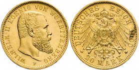 DEUTSCHE MÜNZEN NACH 1871
GOLDMÜNZEN des DEUTSCHEN KAISERREICHS
WÜRTTEMBERG, Königreich
20 Mark 1900. J. 296. 
vz-st