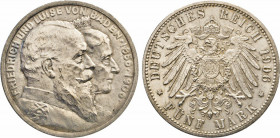 DEUTSCHE MÜNZEN NACH 1871
SILBERMÜNZEN des DEUTSCHEN KAISERREICHS
BADEN, Großherzogtum
5 Mark 1906 G. Goldene Hochzeit. J. 35. 
fst