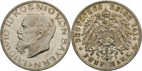 DEUTSCHE MÜNZEN NACH 1871
SILBERMÜNZEN des DEUTSCHEN KAISERREICHS
BAYERN, Königreich
5 Mark 1914 D. J. 53. Minim. Randunebenheit. 
vz-st