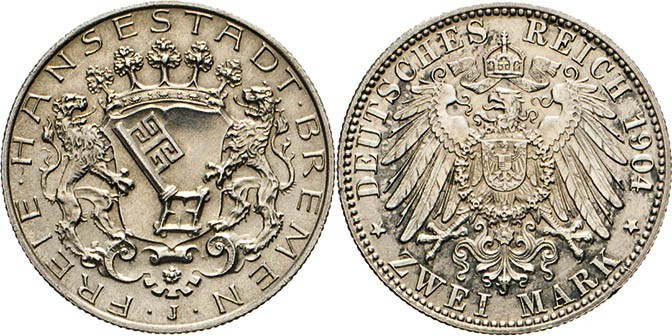 DEUTSCHE MÜNZEN NACH 1871
SILBERMÜNZEN des DEUTSCHEN KAISERREICHS
BREMEN, Frei...