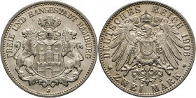 DEUTSCHE MÜNZEN NACH 1871
SILBERMÜNZEN des DEUTSCHEN KAISERREICHS
HAMBURG, Freie und Hansestadt
2 Mark 1906 J. J. 63. 
vz