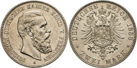 DEUTSCHE MÜNZEN NACH 1871
SILBERMÜNZEN des DEUTSCHEN KAISERREICHS
PREUSSEN, Königreich
Friedrich III., 1888. 2 Mark 1888 A. J. 98. 
vz-st