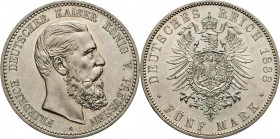 DEUTSCHE MÜNZEN NACH 1871
SILBERMÜNZEN des DEUTSCHEN KAISERREICHS
PREUSSEN, Königreich
5 Mark 1888 A. J. 99. Winz. Kratzer im Vs.-Feld. 
vz-st