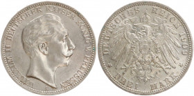 DEUTSCHE MÜNZEN NACH 1871
SILBERMÜNZEN des DEUTSCHEN KAISERREICHS
PREUSSEN, Königreich
Wilhelm II., 1888–1918. 3 Mark 1909 A. J. 103.
vz-st