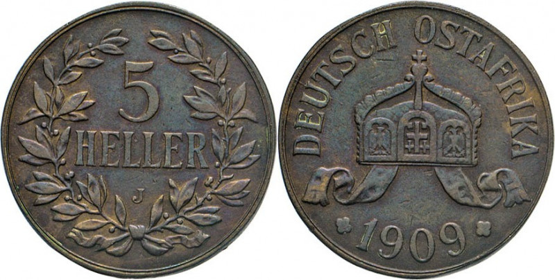 DEUTSCHE MÜNZEN NACH 1871
KOLONIEN
Kupfer 5 Heller 1908 J. Prägung für das Aus...