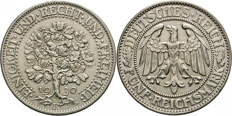 DEUTSCHE MÜNZEN NACH 1871
 WEIMARER REPUBLIK
5 Mark 1930 F. Eichbaum. J. 331. ...