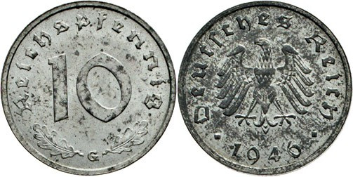 DEUTSCHE MÜNZEN NACH 1871
ALLIIERTE BESETZUNG
10 Reichspfennig 1946 G. J. 375....