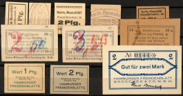 PAPIERGELD u. BANKNOTEN
DEUTSCHES INFLATIONSGELD
Hamburg, Sammlung A
Hamburg. Elf verschiedene Kleingeld-Scheine ca. 1914-1920 überwiegend auf vers...