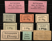 PAPIERGELD u. BANKNOTEN
DEUTSCHES INFLATIONSGELD
Hamburg, Sammlung A
11 verschiedene Kleingeld-Scheine ca. 1914-1920, auf verschieden farbigem Kart...