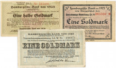 PAPIERGELD u. BANKNOTEN
DEUTSCHES INFLATIONSGELD
Hamburg, Sammlung A
Hamburgische Bank von 1923. Verrechnungs-Anweisung Lit. W über 1 Goldmark v. 2...