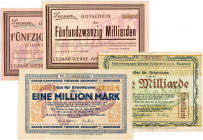 PAPIERGELD u. BANKNOTEN
DEUTSCHES INFLATIONSGELD
Hamburg, Sammlung A
1 Mio Mark v. 25.8.1923 wie vorher. Und 1 u. 5 Md. Mark v. 15. bzw. 25.10.1923...