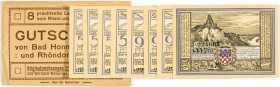 PAPIERGELD u. BANKNOTEN
DEUTSCHES INFLATIONSGELD
Hamburg, Sammlung B.
Bad Honnef und Rhöndorf. Acht komplette Serien á 8 Scheine (4×50 Pfennig, 4×9...
