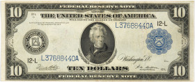 PAPIERGELD u. BANKNOTEN
AUSLÄNDISCHE GELDSCHEINE
10 Dollars, Serie 1914. San Francisco (12-L). Andrew Jackson. L37688440 A. KM 360b. Blaues Siegel....