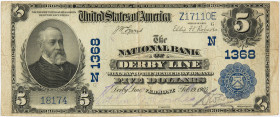 PAPIERGELD u. BANKNOTEN
AUSLÄNDISCHE GELDSCHEINE
National Bank of Derby Line. 5 Dollars, 19.2.1905, Vermont. Benjamin Harrison. Rs. Landing of the P...