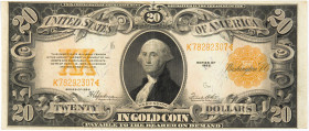 PAPIERGELD u. BANKNOTEN
AUSLÄNDISCHE GELDSCHEINE
20 Dollars, Serie 1922 G. George Washington. K 78292307. KM 275. Gelbes Siegel.
 III