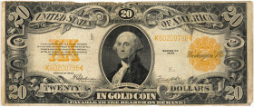 PAPIERGELD u. BANKNOTEN
AUSLÄNDISCHE GELDSCHEINE
20 Dollars, Serie 1922 H. George Washington. K 60200796. KM 275. Gelbes Siegel.
V