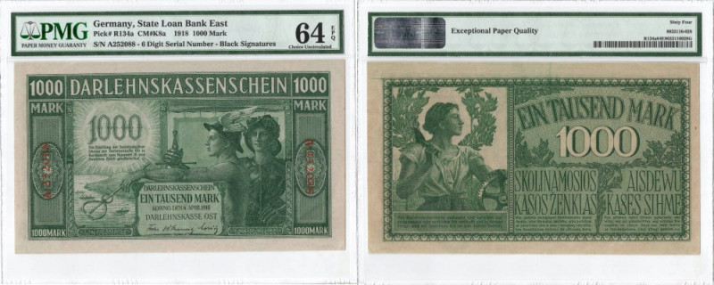 Kowno, 1000 marek 1918 - 6 cyfrowa numeracja - PMG 64EPQ Doskonałe zachowany ban...