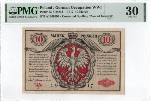 II Republic of Poland, 5 marks 1916 Generał Banknot w stanie wizualnym bardzo do...
