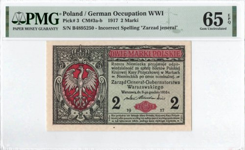 GG, 2 mkp 1916 B Generał - PMG 65EPQ Wyśmienicie zachowany banknot, o idealnej, ...