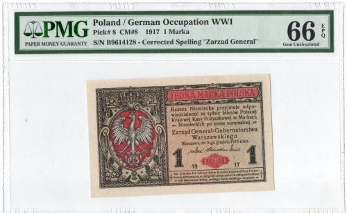 GG, 1 mkp 1916 B Generał - PMG 66EPQ Wyśmienicie zachowany banknot, o idealnej, ...