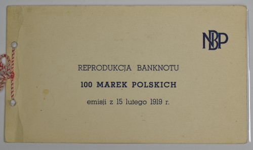 II RP, 100 Marek Polskich 1919 AH - reprodukcja w etui NBP Reprodukcja banknotu ...