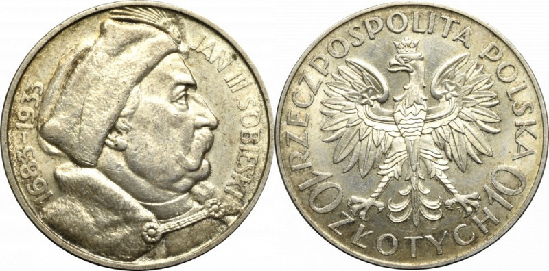 II Republic of Poland, 10 zloty 1933 Sobieski Piękny egzemplarz z obustronnym po...