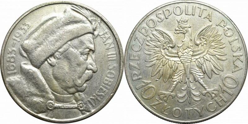 II Republic of Poland, 10 zloty 1933 Sobieski Ładny egzemplarz. Nominał wprowadz...