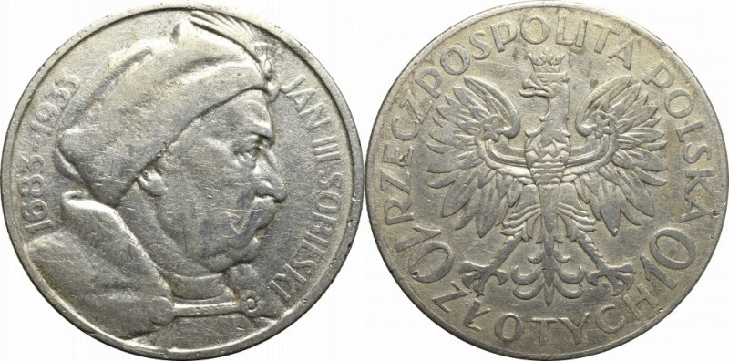 II Republic of Poland, 10 zloty 1933 Sobieski Obiegowy egzemplarz. Nominał wprow...