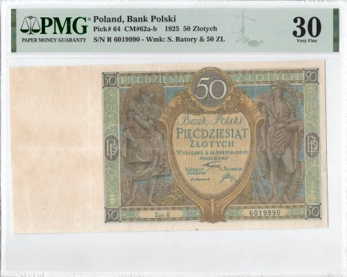 II RP, 50 złotych 1925 R - PMG 30 Bardzo rzadki banknot w wizualnie dobrej kondy...