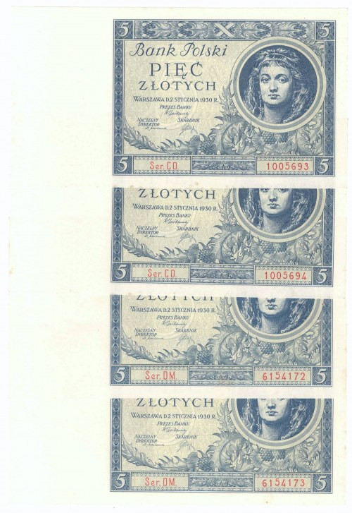 II RP, 5 złotych 1930 DM i CO - zestaw (4 egzemplarze) Zestaw czterech egzemplar...