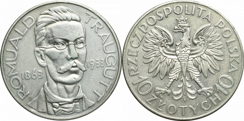 II RP, 10 złotych 1933 Traugutt Ładny, obiegowy egzemplarz poszukiwanej pozycji....