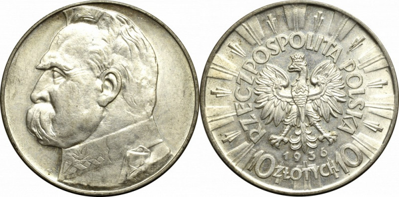 II Republic of Poland, 10 zloty 1936 Pilsudski Piękny, menniczy egzemplarz z dos...