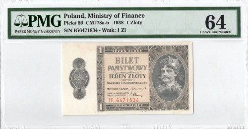 II Republic of Poland, 1 zloty 1938 - PMG 64 Egzemplarz w&nbsp;emisyjnym stanie ...