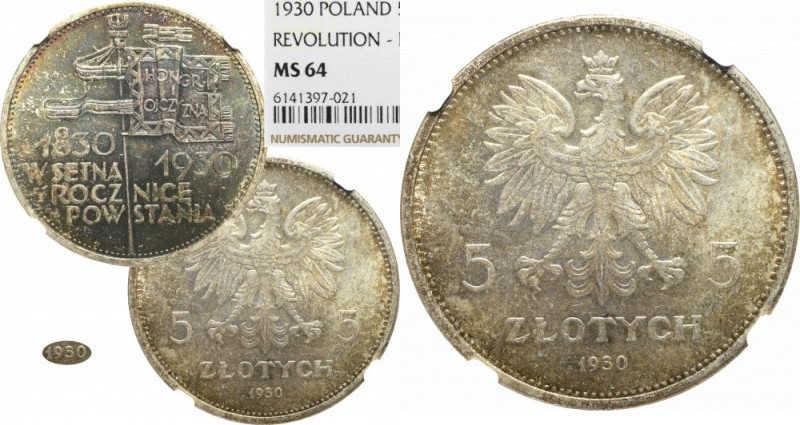 II Republic of Poland, 5 zloty 1930 November Uprising - hybrid obverse of high r...