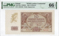 GG, 10 złotych 1940 L WWII London Counterfeit - PMG 66EPQ