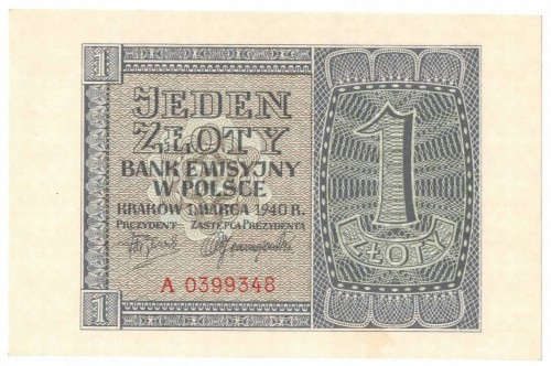 GG, 1 złoty 1940 A Egzemplarz w emisyjnym stanie zachowania i doskonałej wizualn...