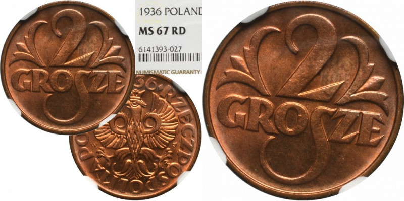 II Republic of Poland, 2 groschen 1936 - NGC MS67 RD Wyśmienity, okazowy egzempl...