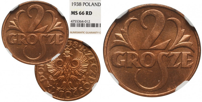 II Republic of Poland, 2 groschen 1938 - NGC MS66 RD Wyśmienity, menniczy egzemp...