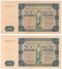 PRL, Zestaw 500 złotych 1947 S2 - 2 egzemplarze, kolejne numery