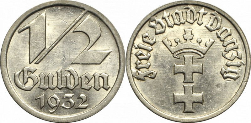 Free city of Danzig, 1/2 gulden 1932 Piękny, okołomenniczy egzemplarz. Doskonale...