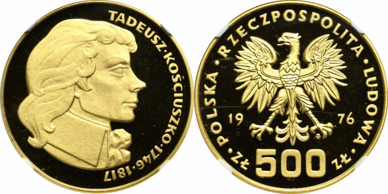 PRL, 500 złotych 1976 Kościuszko - NGC PF69 Ultra Cameo Piękny egzemplarz. Monet...