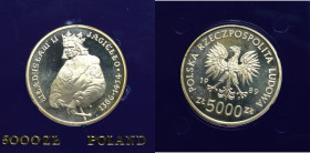 PRL, 5.000 złotych 1989 Jagiełło - półpostać