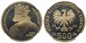 PRL, 500 złotych 1989 Władysław II Jagiełło - NGC PF68 Cameo