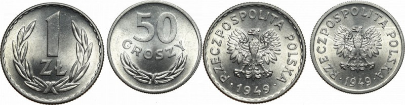 PRL, 1 złoty 1949 i 50 groszy 1949 - ZESTAW Zestaw 50 groszy i 1 złoty 1949 w wy...
