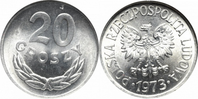 Peoples Republic of Poland, 20 groschen 1973 - GCN MS68 Piękny, menniczy egzempl...