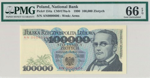 Peoples Republic of Poland, 100000 zloty 1990 AH - PMG 67EPQ Perfekcyjny egzempl...