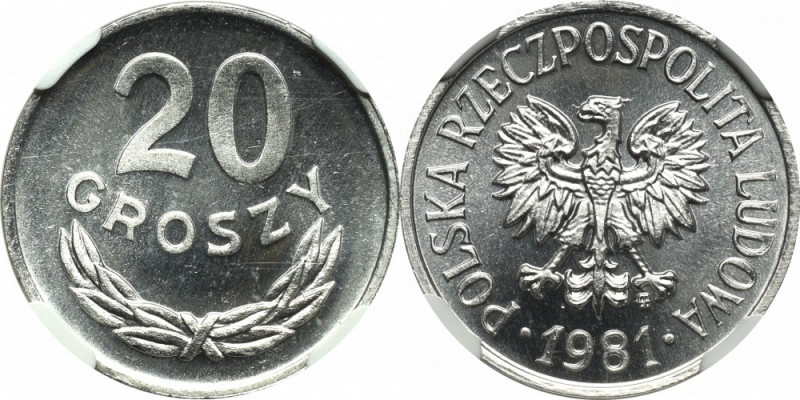 People's Republic of Poland, 20 groschen 1981 - NGC MS65 PL Piękny, menniczy egz...