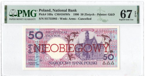 IIIRP, 50 złotych 1990 - H - PMG 67 EPQ Wyśmienicie zachowany banknot w drugiej ...